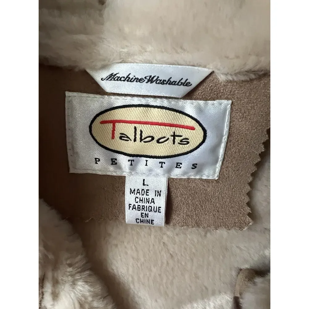 Vintage Talbots Faux Suede Sterling Coat Jacket Beige Petite Large L NWOT Medium